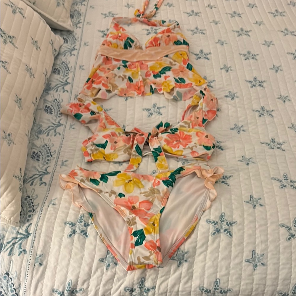 Time and Tru Floral Swim Set - Pink, Yellow, Green